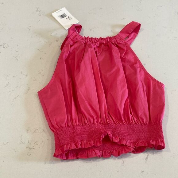 NEW XIRENA Lili Top Pink Sun Cropped Bubble Tank 100% Cotton Poplin Feminine XS - Picture 4 of 9